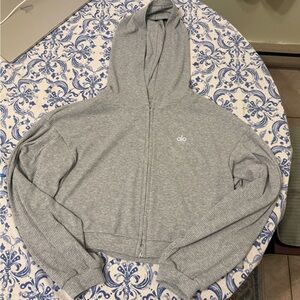 ALO Yoga Gray Crop Top Hoodie